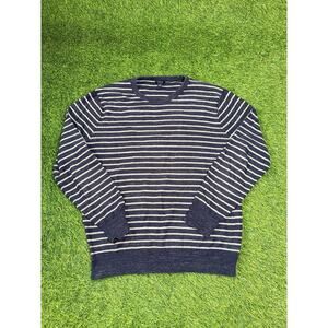 J Crew Striped Sweater Men Medium Navy Cream Cotton Crewneck Knit Casual